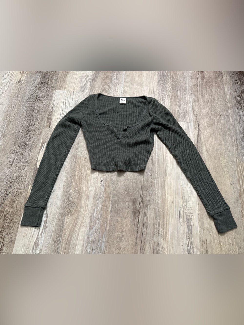 TNA Olive Green Long Sleeve Cropped Thermal Top